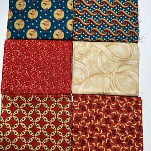 6 Fat Quarters Repro Prints Browns Tans Blue #17